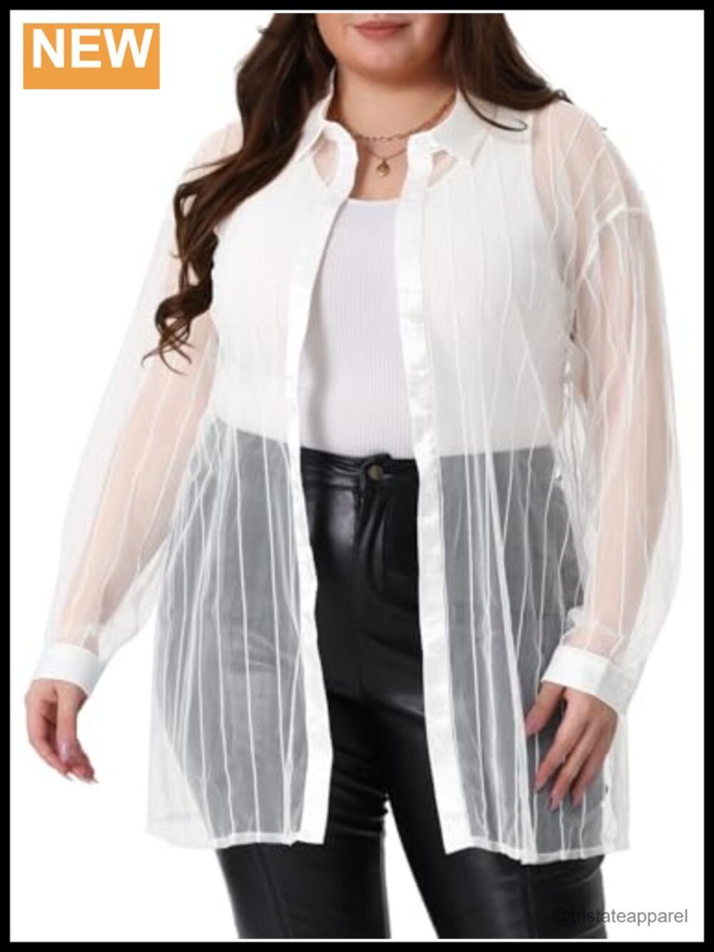 Plus Size Women Sheer Mesh Long Sleeve Button Down Shirt Blouse